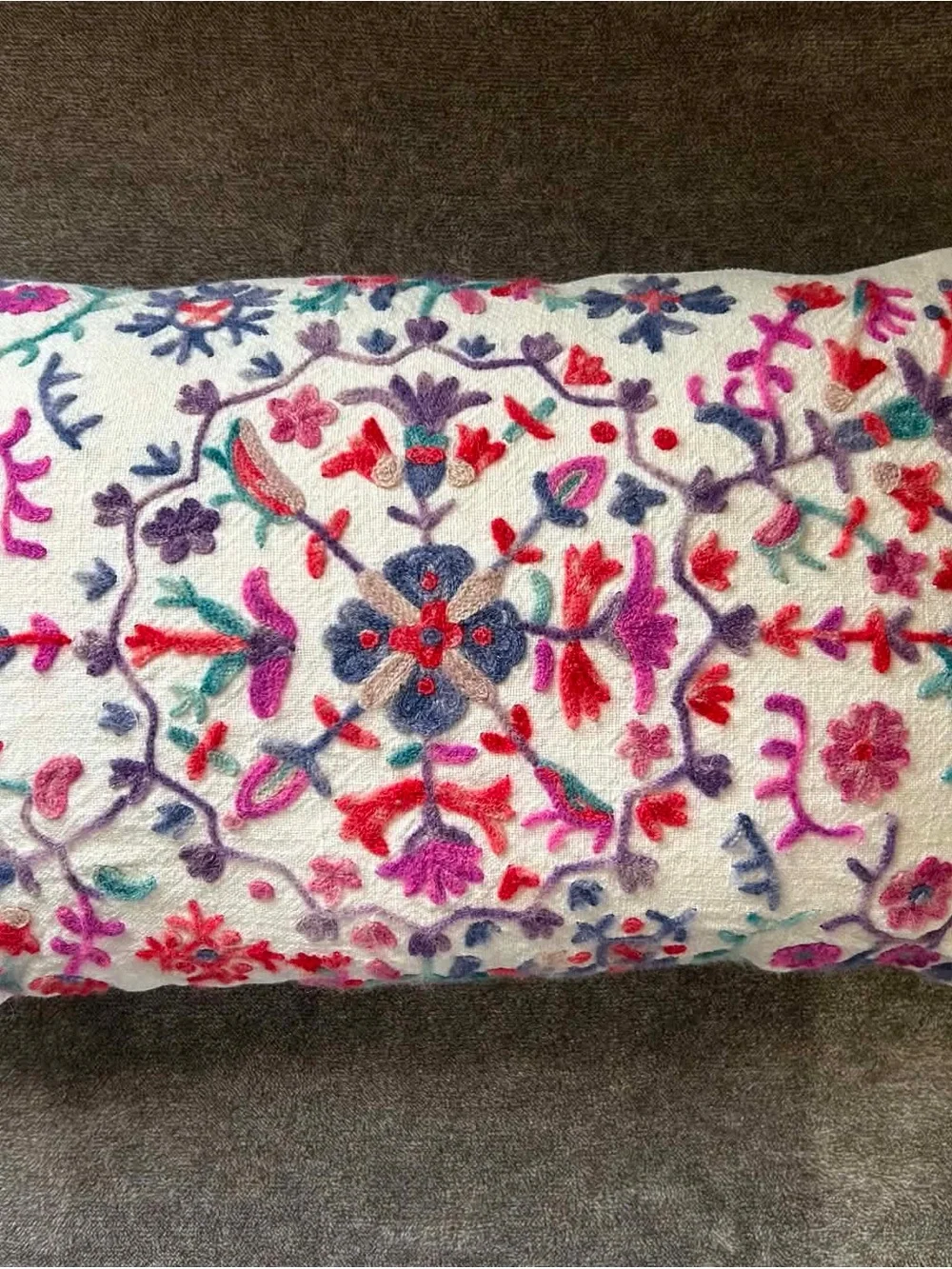 Anthropologie Melika Decoration Pillow Wool Floral Peacock Embroidery Bohemian